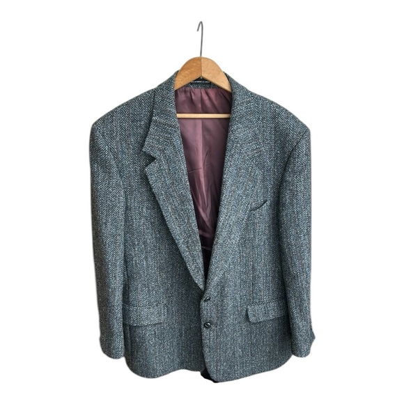 Moores Harris Tweed Blue Gray Wool Blazer Men’s 44R Single Breasted Sportscoat - Picture 1 of 16